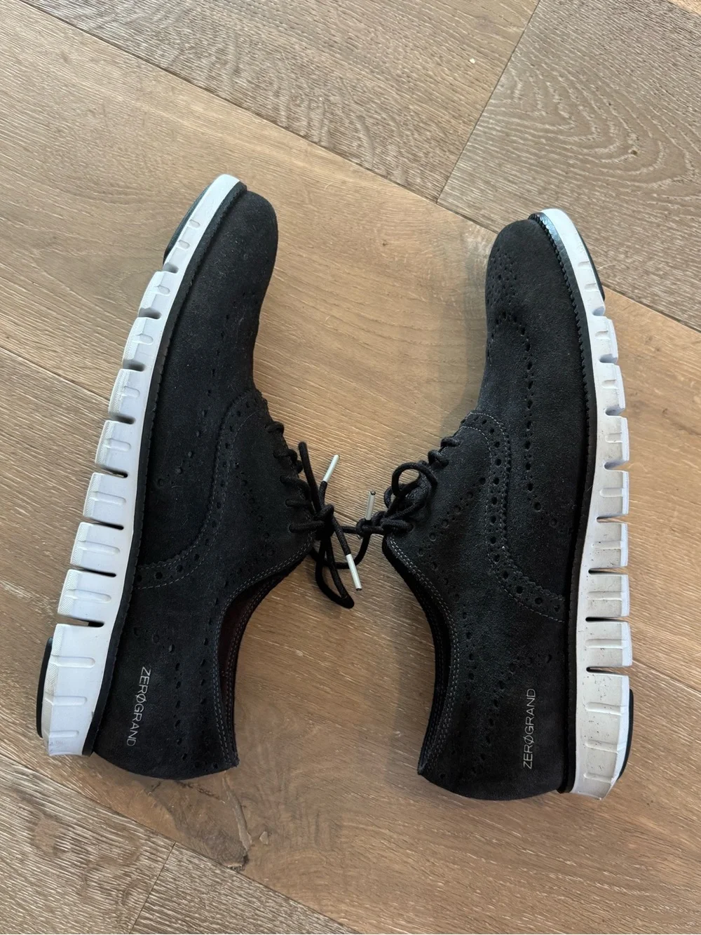 Cole Haan Zero Grand Black Suede Wingtip Oxfords with White Lightweight Sole